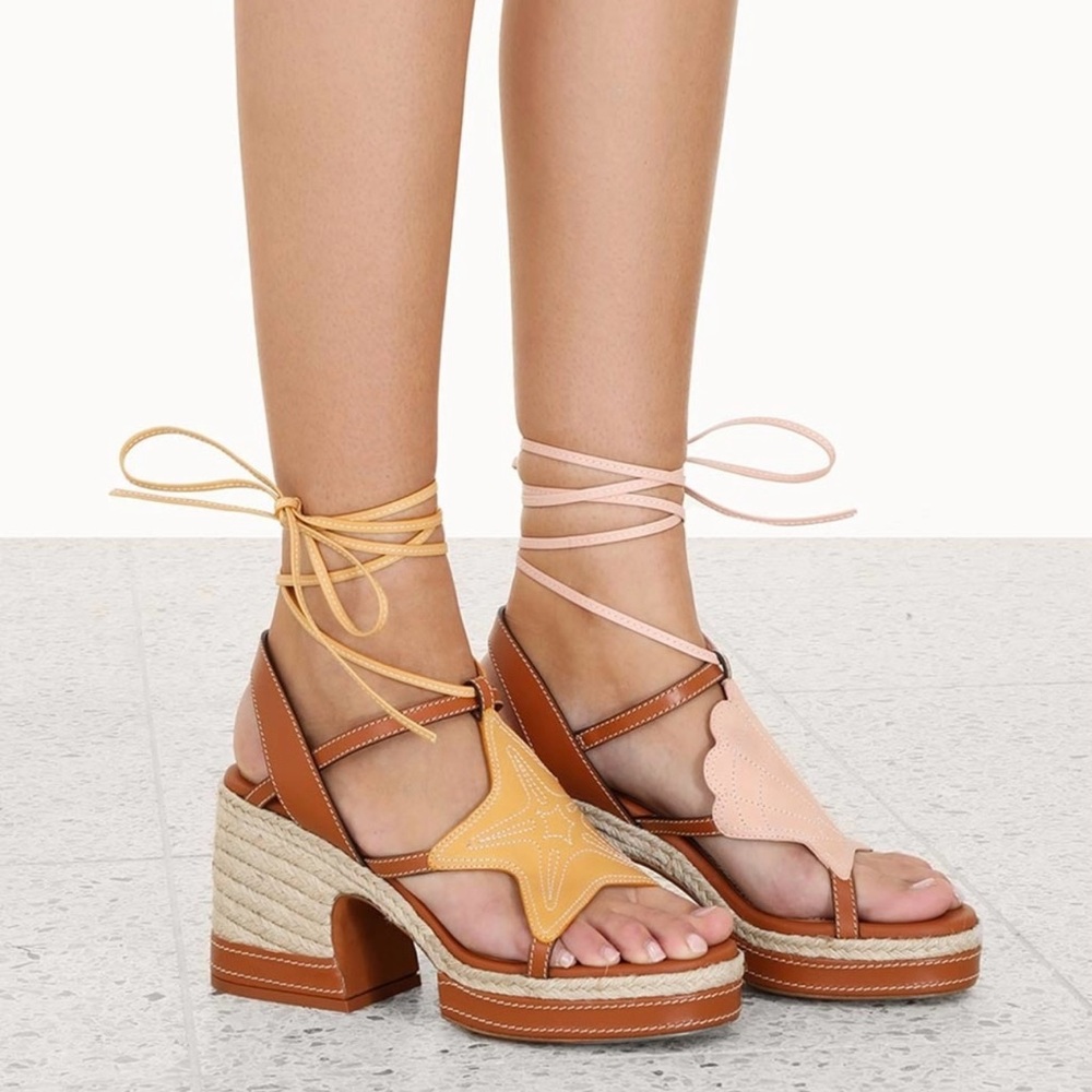 Zimmermann Tan and Pink Espadrille Sandals